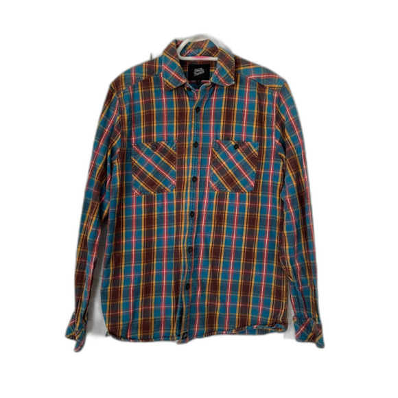 Deus Ex Machina Brown Blue Check Button Up Shirt Top Mens Size Small - Picture 2 of 10